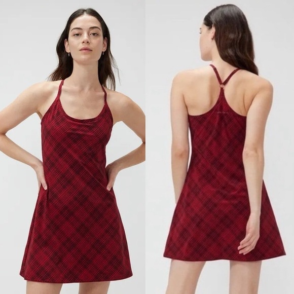 Outdoor Voices The Exercise Dress In Pomegranate Plaid Red XS - Picture 2 of 11